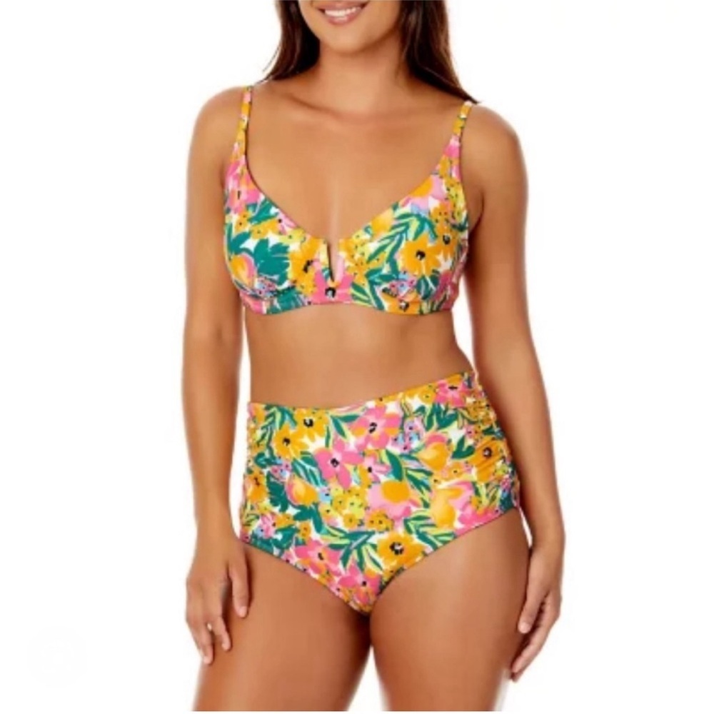Anne Cole Floral Print Swimsuit Bottom Convertible Mid Rise Bikini XXL
